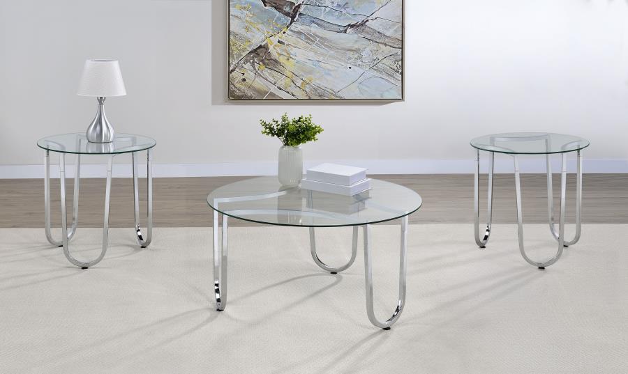 Beller 3-piece Round Tempered Glass Top Coffee Table Set Chrome - 710908-S3