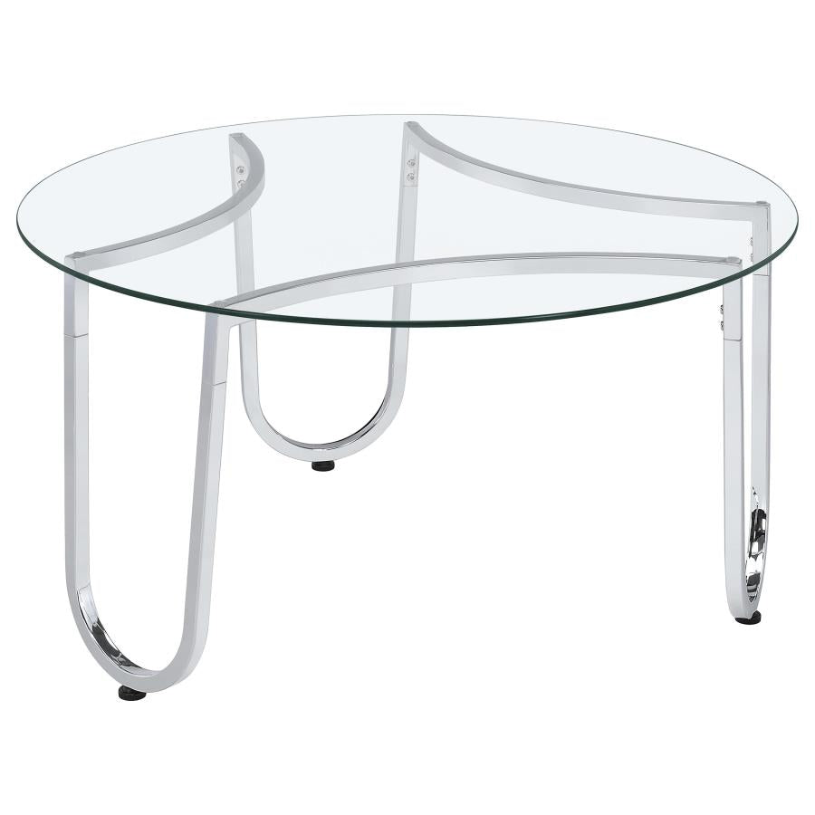Beller 3-piece Round Tempered Glass Top Coffee Table Set Chrome - 710908-S3