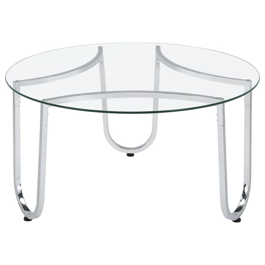 Beller Round Tempered Glass Top Cocktail Coffee Table Chrome - 710908