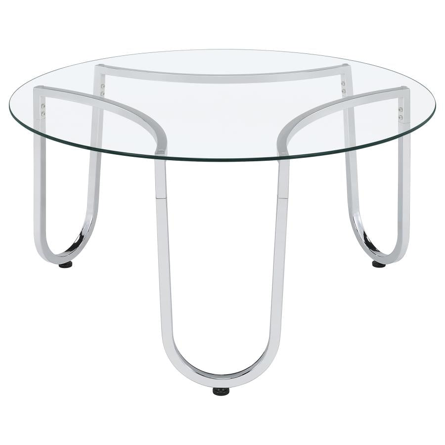 Beller Round Tempered Glass Top Cocktail Coffee Table Chrome - 710908