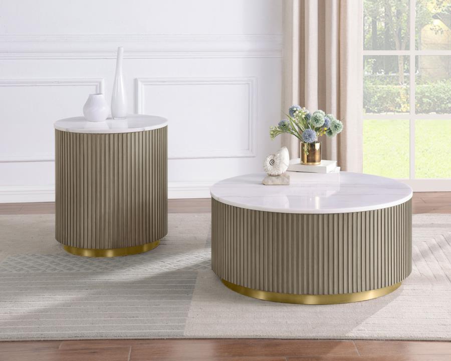 Jason Round White Marble Top Side End Table Greige - 711417