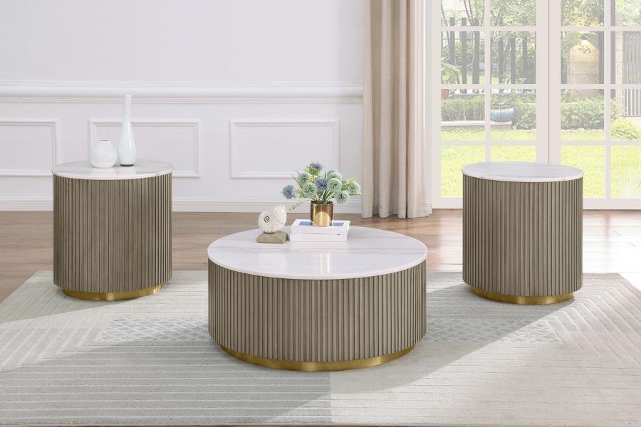 Jason Round White Marble Top Side End Table Greige - 711417