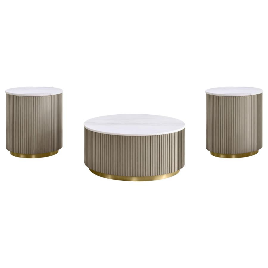 Jason 3-piece Round White Marble Coffee Table Set Greige - 711418-S3