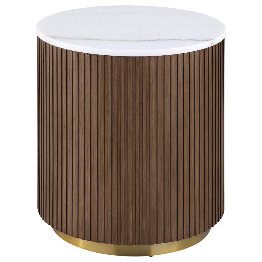 Jason 3-piece Round White Marble Coffee Table Set Honey Brown - 712418-S3