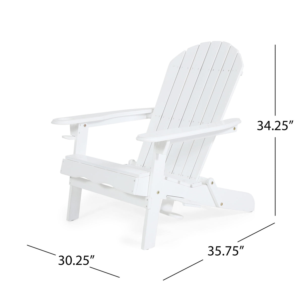 Zenithia - Outdoor Foldable Adirondack Chair With 2 Cup Holders - White