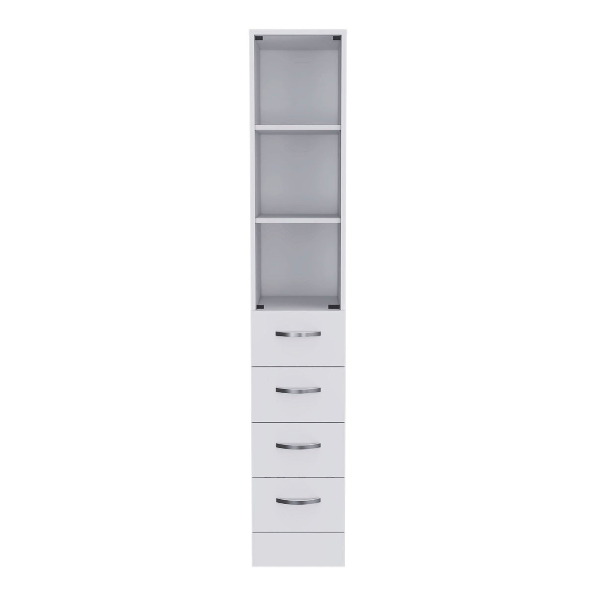 Linen Cabinet, 3 Shelves, 4 Drawers And Metal Handles - White