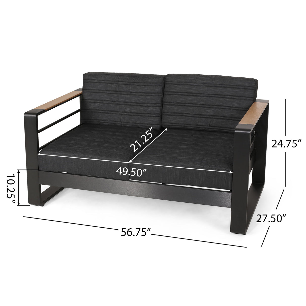 Loveseat With Slat Paneling And Aluminum Frame - Black