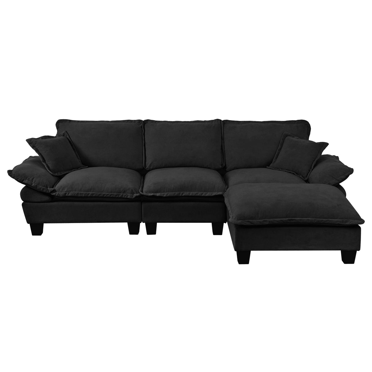 L-Shape Cloud Sofa With 1 Movable Ottoman & 2 Pillows, Ideal For Living Room - Black