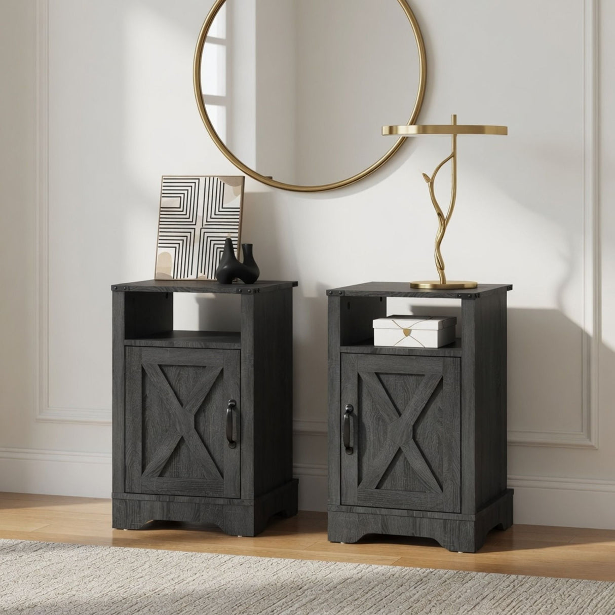 Farmhouse Nightstand, Charging Station & Storage