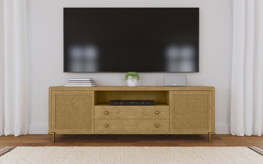 Arini Rattan Cane 2-door TV Stand Media Console Sand Wash - 720253