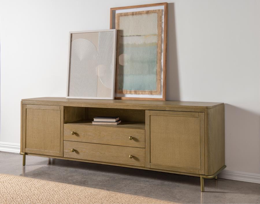 Arini Rattan Cane 2-door TV Stand Media Console Sand Wash - 720253