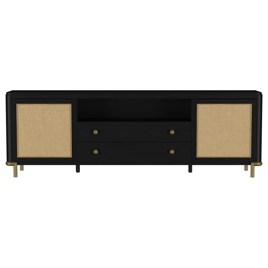 Arini Rattan Cane 2-door TV Stand Media Console Black - 720263