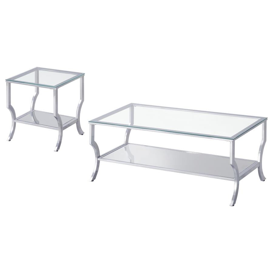 Saide 2-piece Glass Top Coffee and End Table Set Chrome - 720338-S2