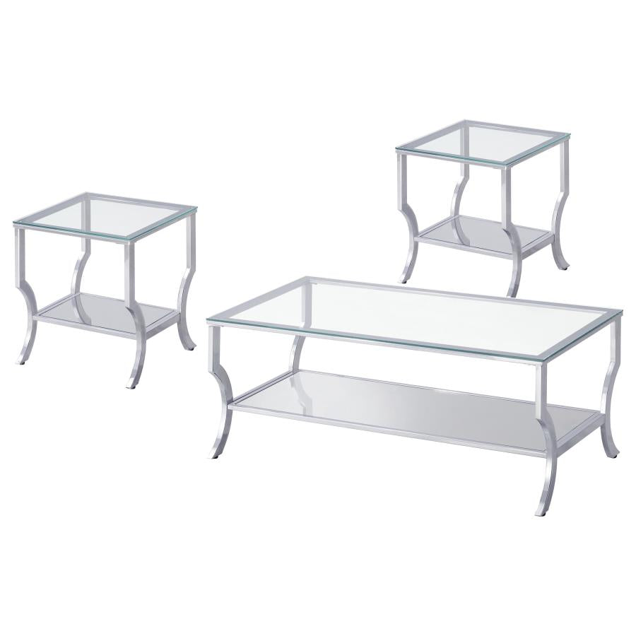 Saide 3-piece Glass Top Coffee and End Table Set Chrome - 720338-S3