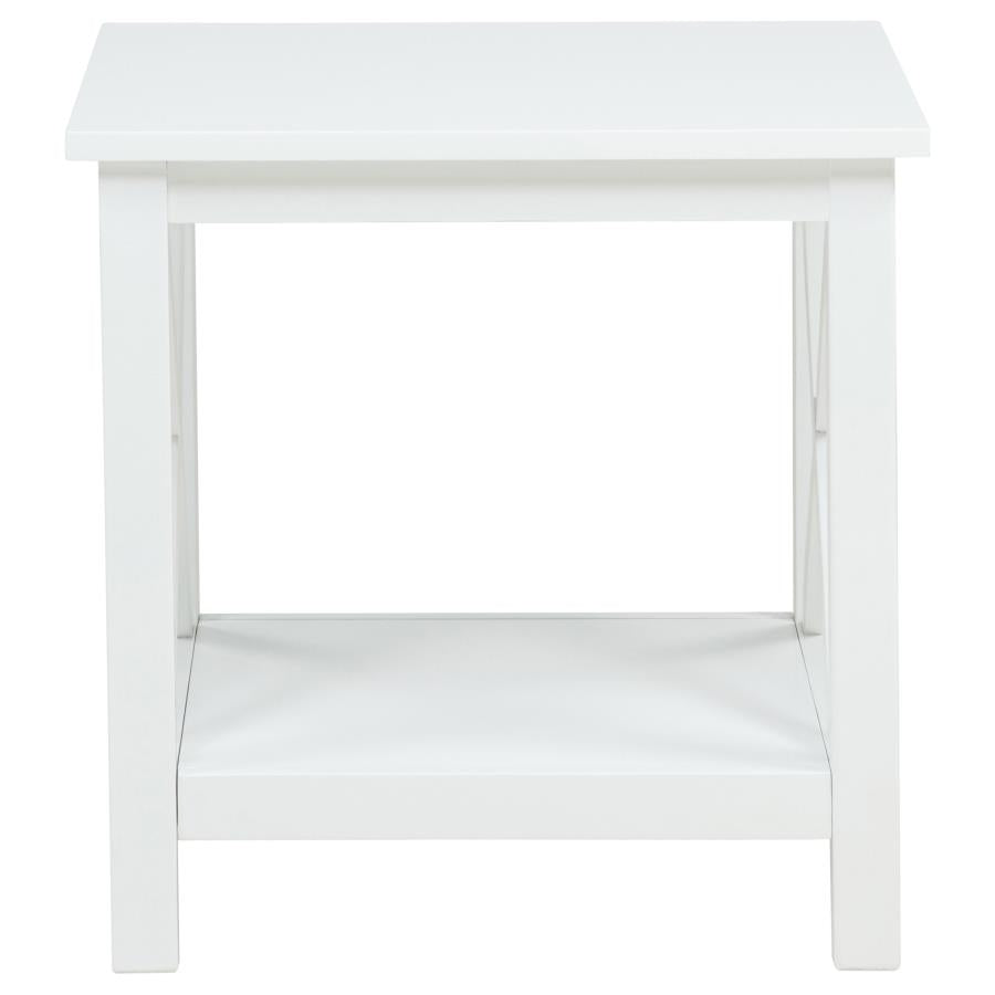 Skyview Square Pine Wood Side End Table with Shelf White - 722087