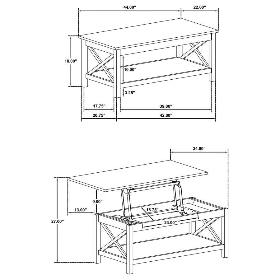 Skyview 2-piece Rectangular Lift Top Coffee Table Set White - 722088-S2