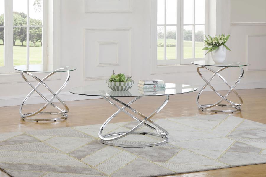 Warren 3-piece Oval Glass Top Coffee Table Set Chrome - 722373