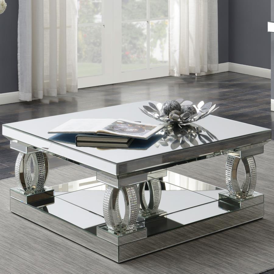 Amalia Square Mirrored Acrylic Crystal Coffee Table Silver - 722518