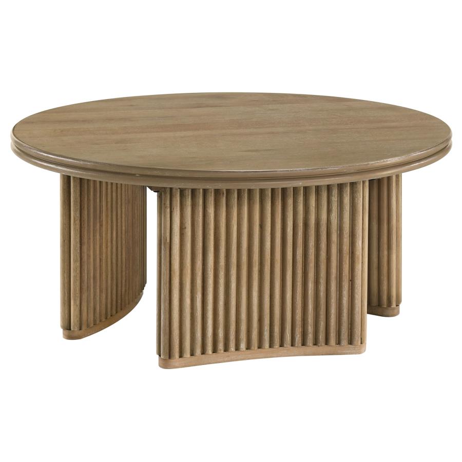 Adina 2-piece Round Coffee Table Set Distressed Light Brown - 722938-S2