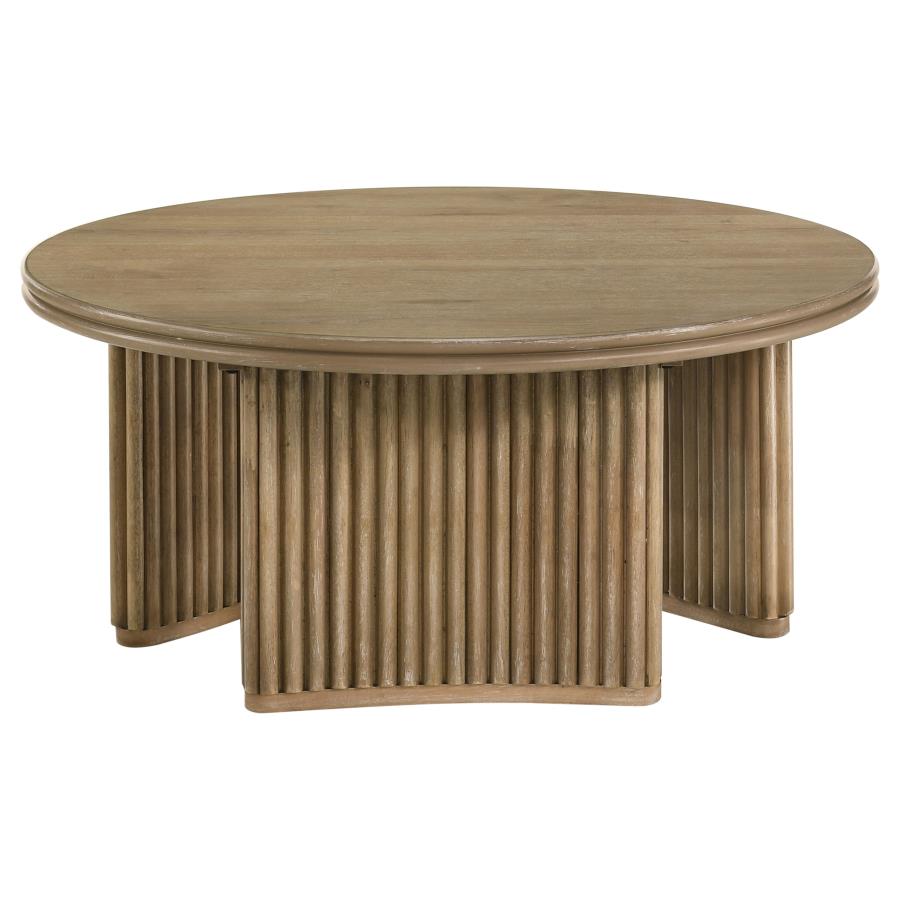 Adina 2-piece Round Coffee Table Set Distressed Light Brown - 722938-S2