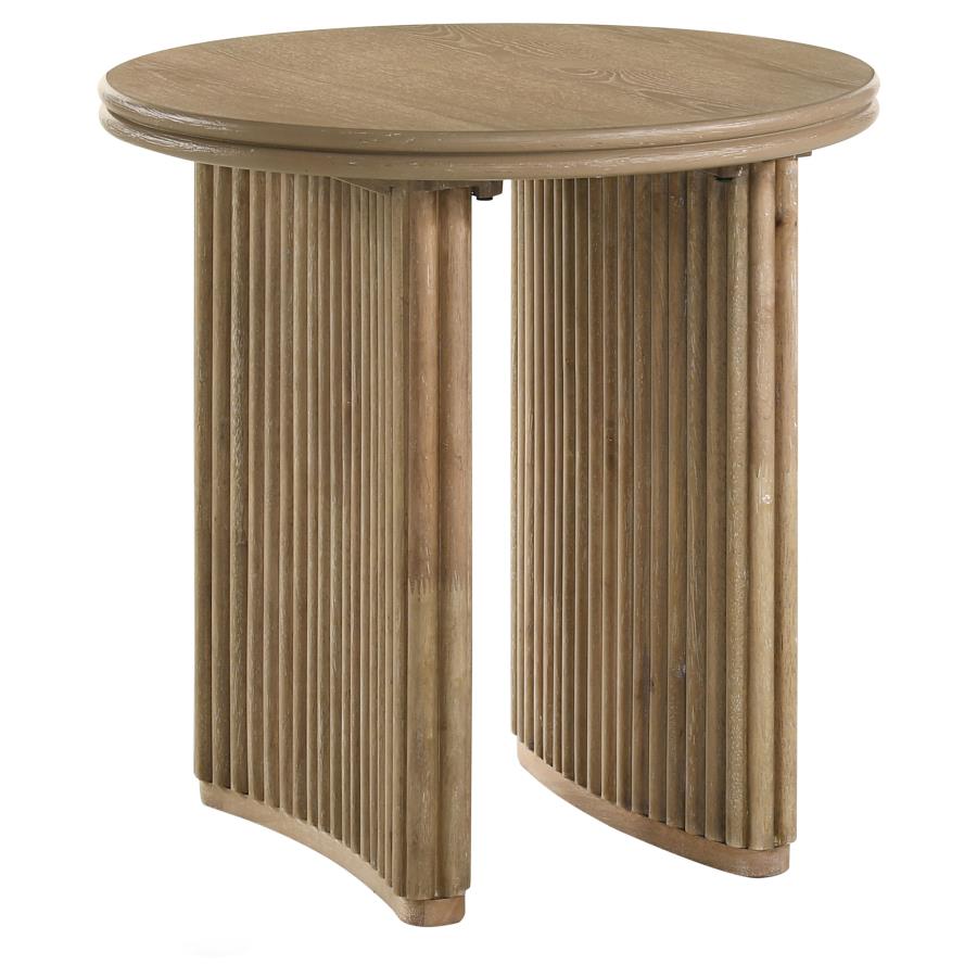 Adina 3-piece Round Coffee Table Set Distressed Light Brown - 722938-S3