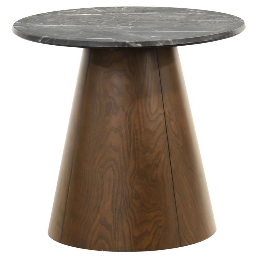 Franklin Round Wood Pedestal Side End Table Grey and Dark Brown - 722977