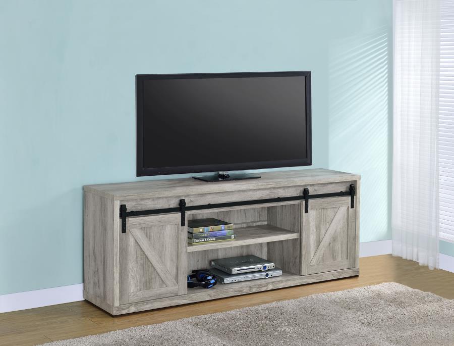 Brockton 2-door Engineered Wood 71-inch TV Stand Grey Driftwood - 723263