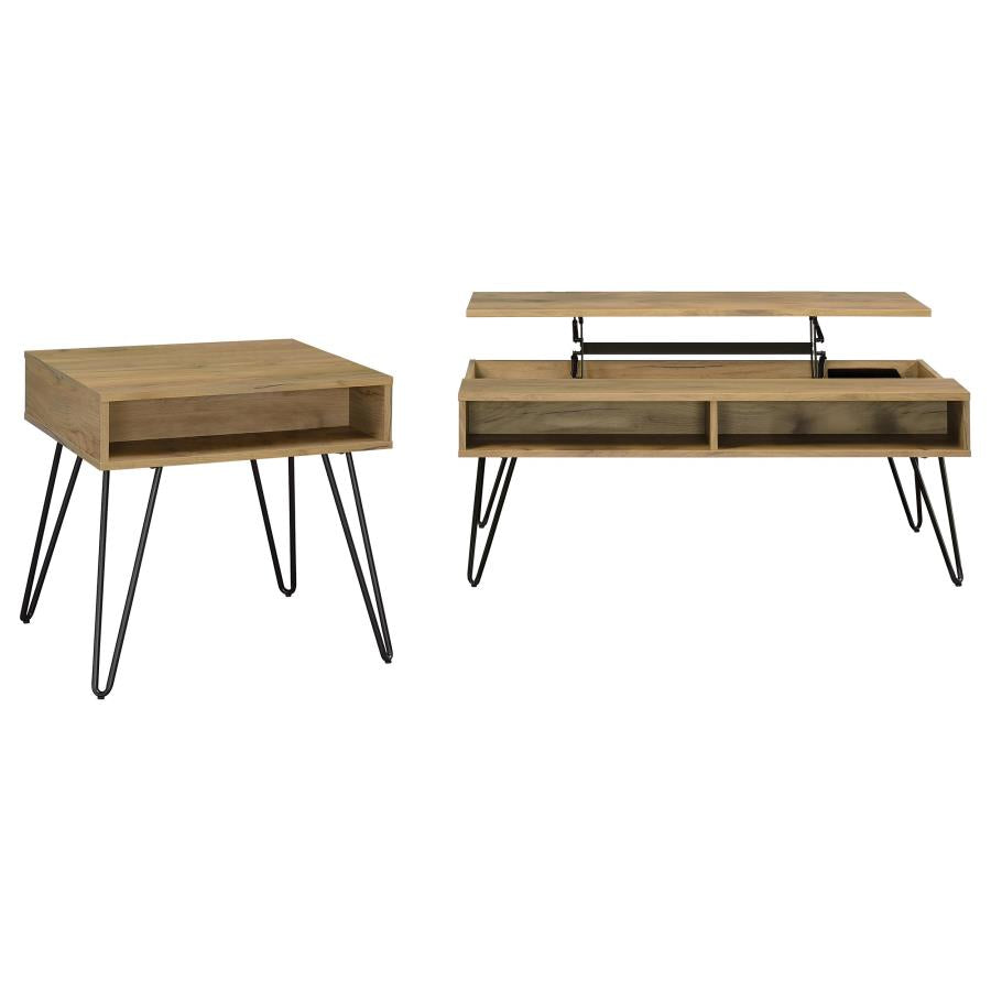Fanning 2-piece Lift Top Coffee and End Table Set Golden Oak - 723368-S2