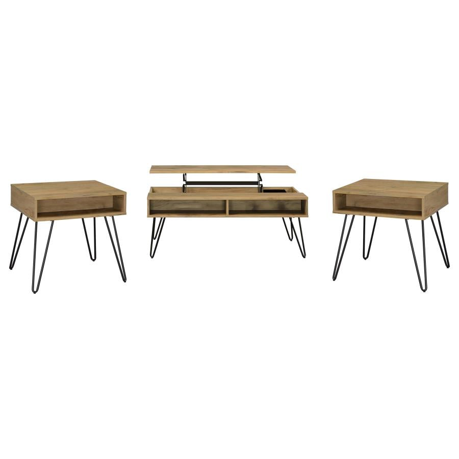 Fanning 3-piece Lift Top Coffee and End Table Set Golden Oak - 723368-S3
