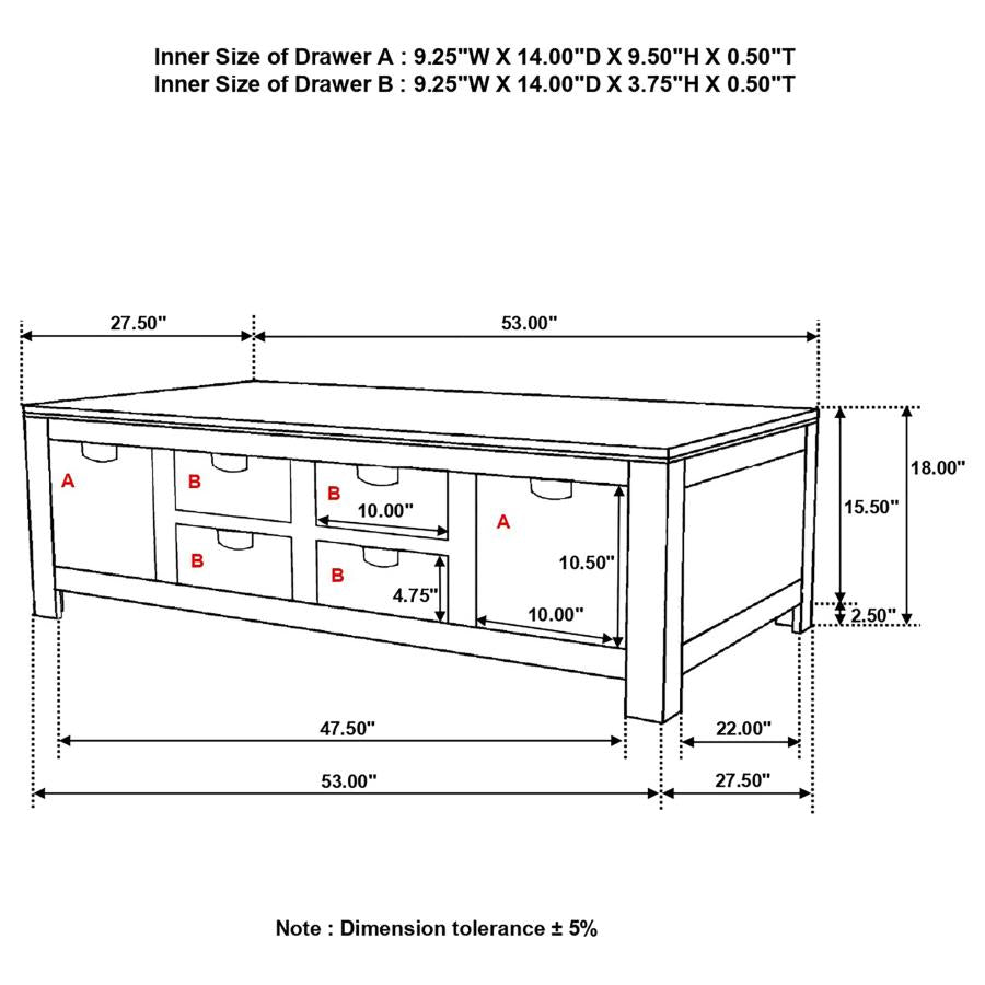 Esther 6-drawer Solid Wood Coffee Table Natural Sheesham - 723888