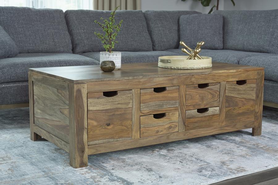 Esther 6-drawer Solid Wood Coffee Table Natural Sheesham - 723888