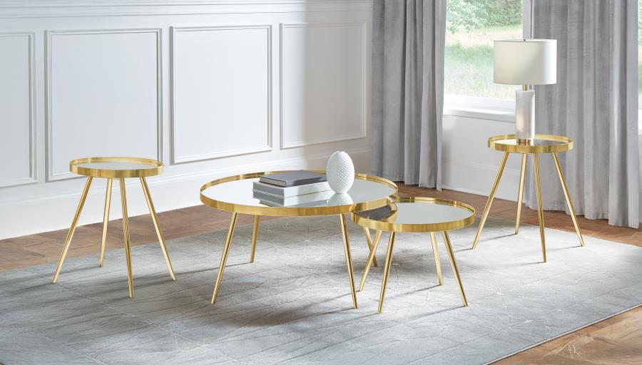 Kaelyn 4-piece Round Coffee and End Table Set Gold - 723918-S3