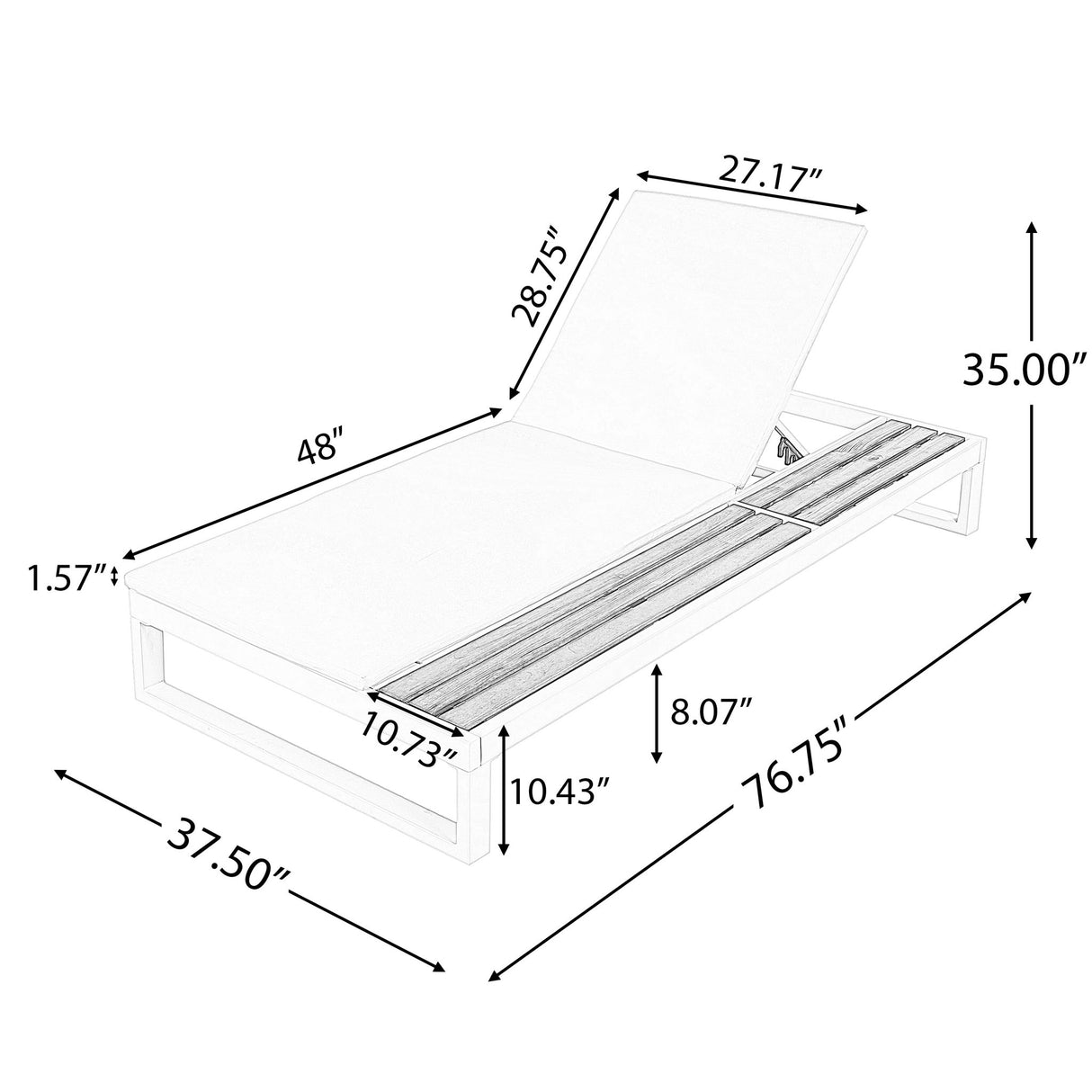 Chaise Lounge Set, 5 Position Adjustable, Flat Side Surface Storage