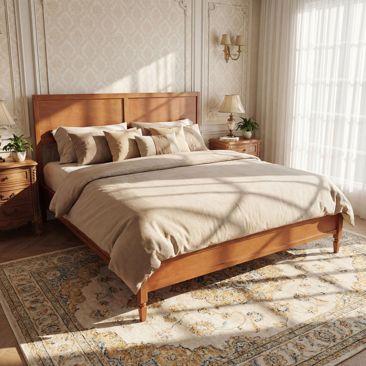 Classic Platform Bed Frame With Panel Headboard