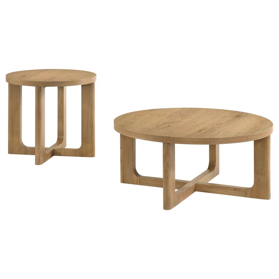 Kessler 2-piece Round Sculptural Wood Coffee Table Set Light Oak - 735988-S2