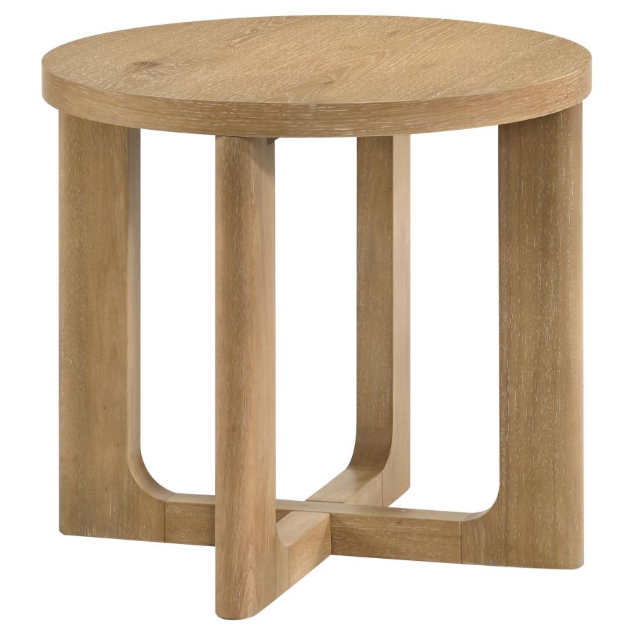 Kessler 2-piece Round Sculptural Wood Coffee Table Set Light Oak - 735988-S2