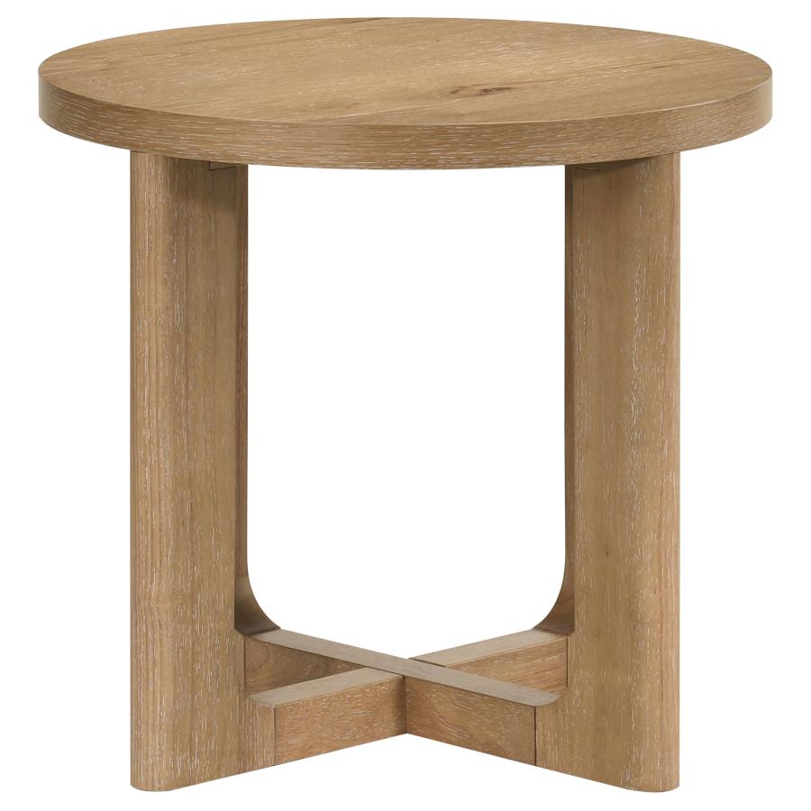 Kessler 2-piece Round Sculptural Wood Coffee Table Set Light Oak - 735988-S2
