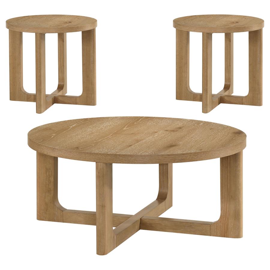 Kessler 3-piece Round Sculptural Wood Coffee Table Set Light Oak - 735988-S3