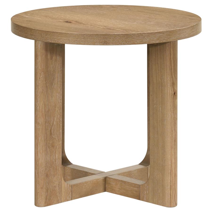 Kessler 3-piece Round Sculptural Wood Coffee Table Set Light Oak - 735988-S3