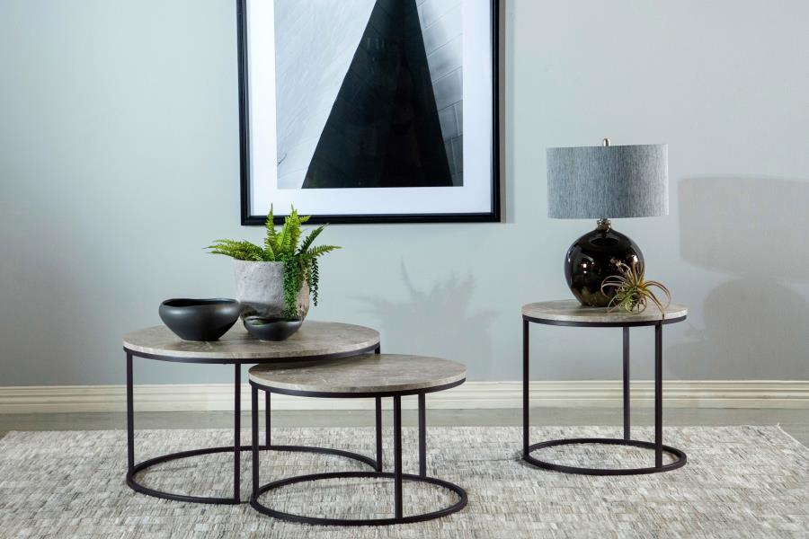 Lainey Round Faux Marble Side End Table Grey - 736027