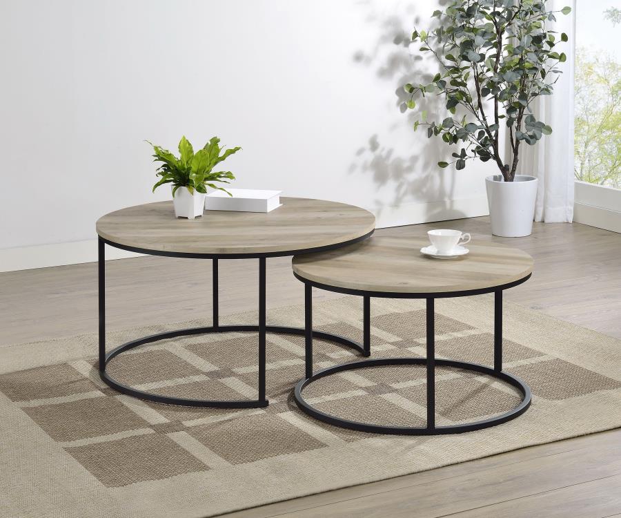 Lainey 2-piece Round Nesting Coffee Table Distressed Pine - 736040
