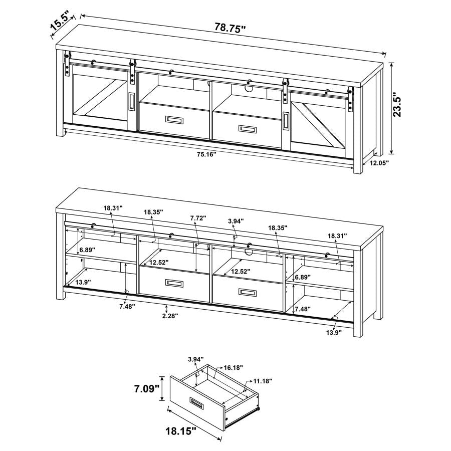 Madra 2-door Engineered Wood 79-inch TV Stand Distressed Pine - 736263