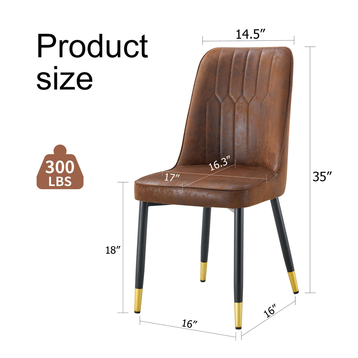 Modern Brown Suede Like Velvet Dining Chair (Set of 2) - Black / Gold