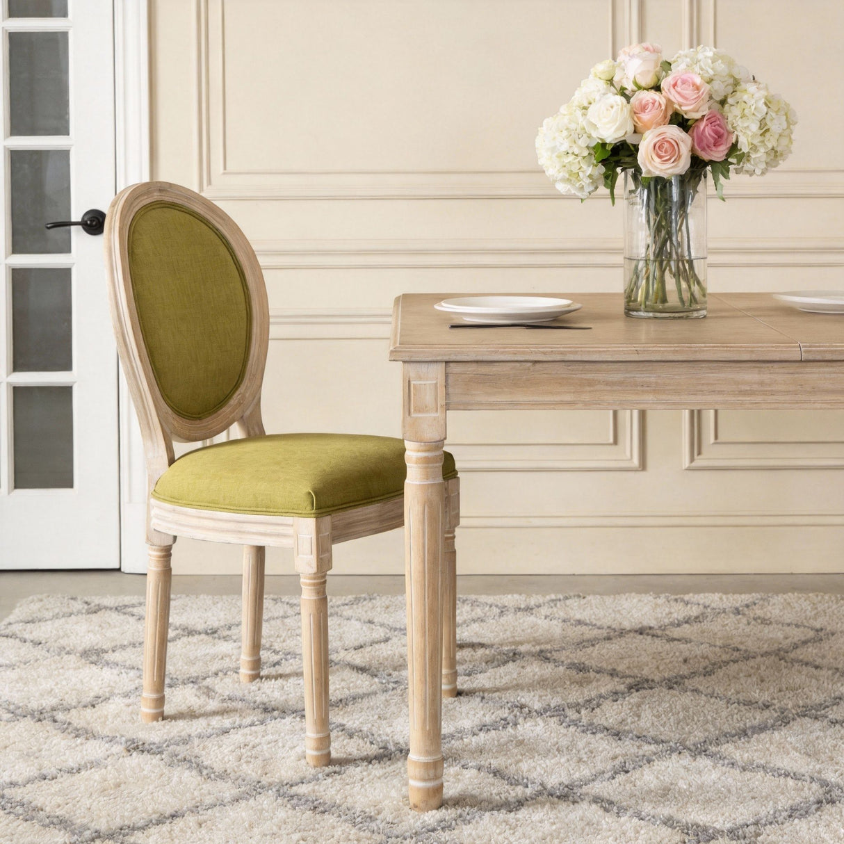 Dining Chairs Upholstered With Sponge Round Back (Set of 2) - Green