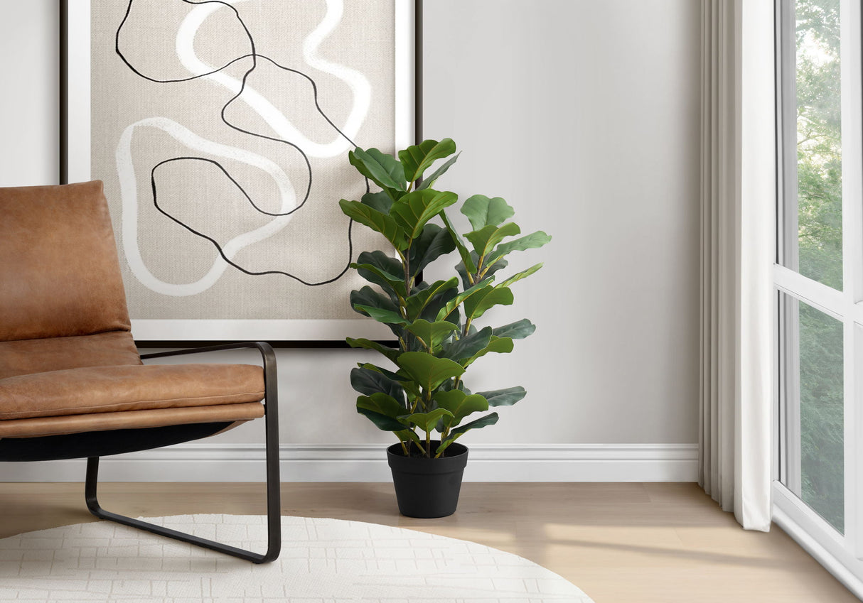 32" Tall, Artificial Plant, Fiddle Tree, Indoor, Faux, Fake, Floor, Greenery, Potted, Real Touch, Decorative - Green / Black