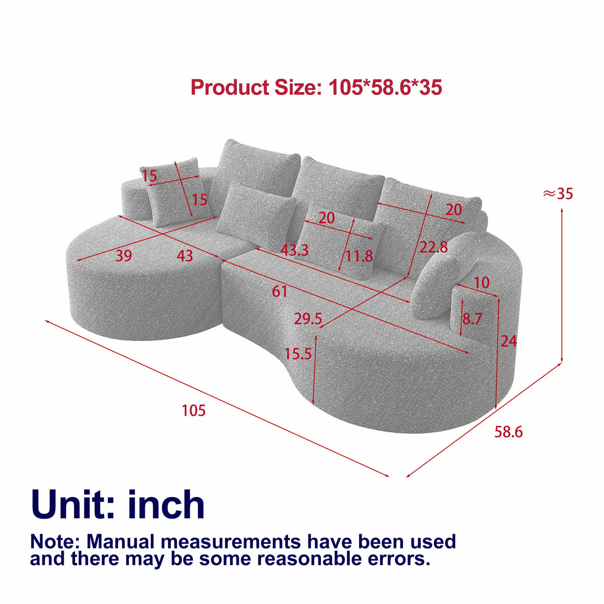 Curved Oversized Sectional Sofa With Extra Deep Seat