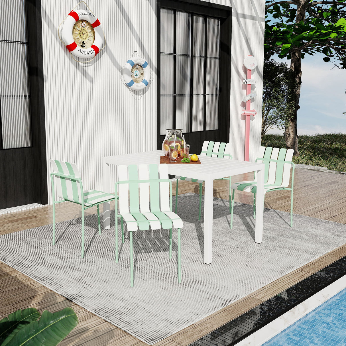 Single Chairs With Color Blocking Design (Set of 4) - Haze Green / White
