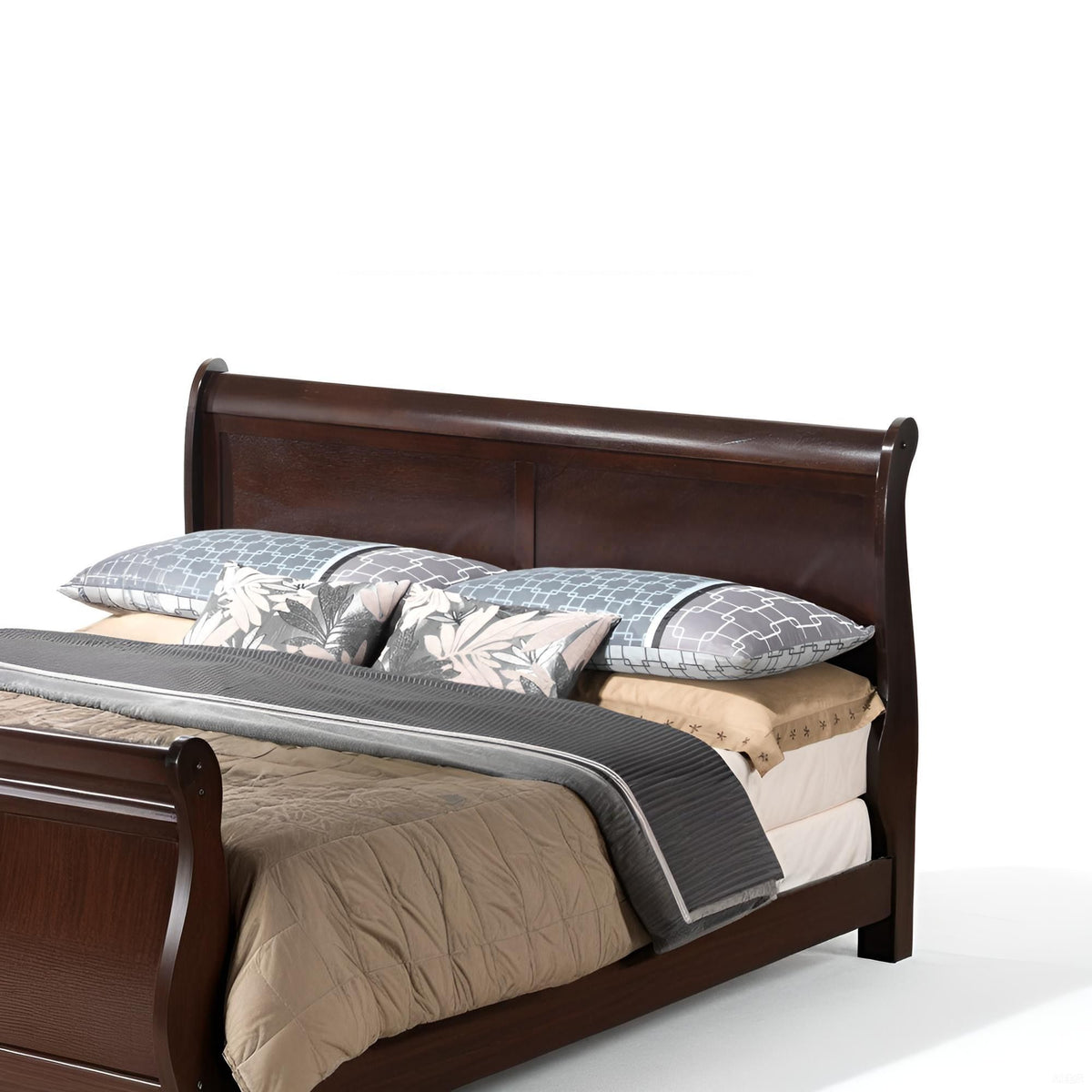 Louis Phillipe - Queen Bed Panel Sleigh - Cappuccino