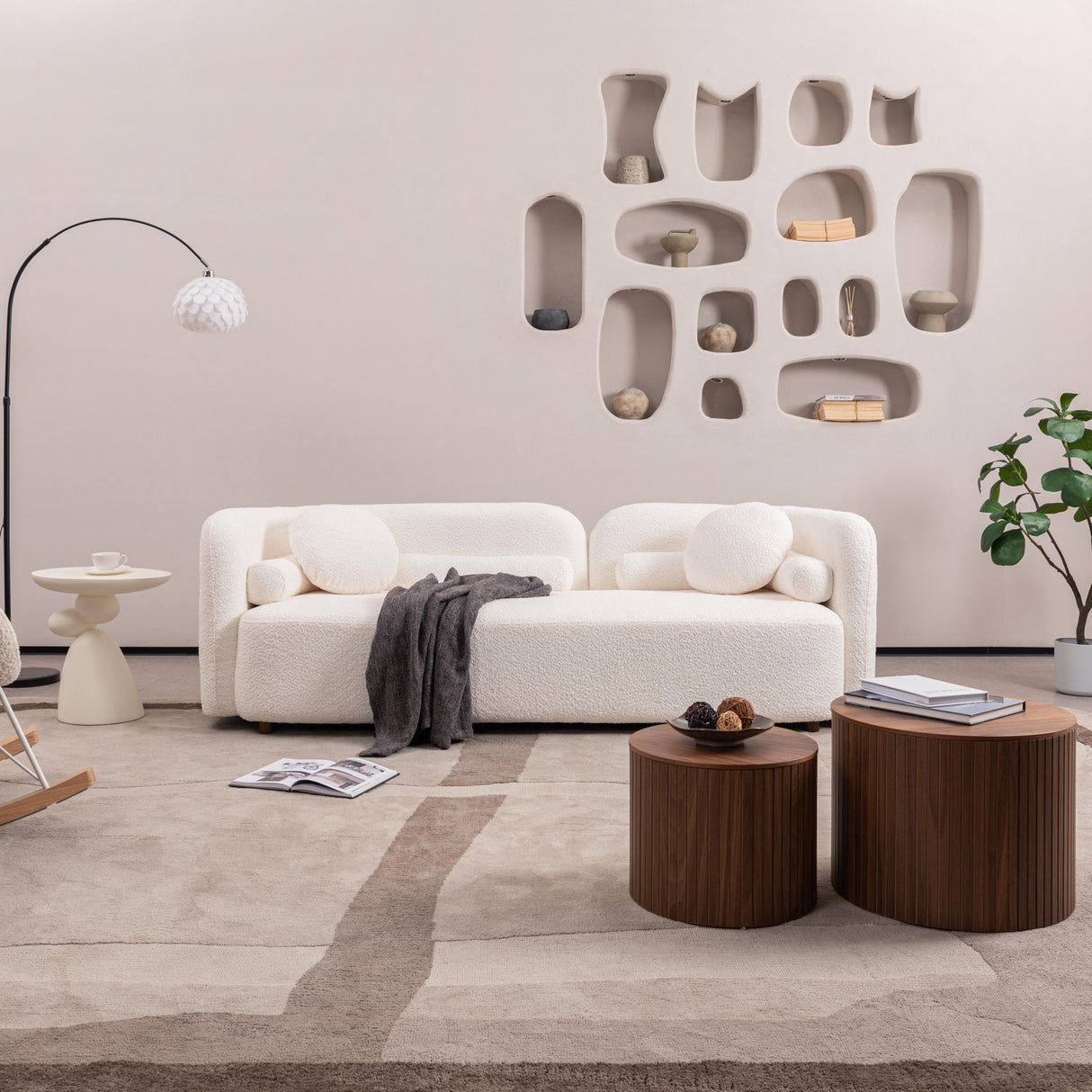 3 Seater Sofa Couch With Throw Pillows For Living Room - White
