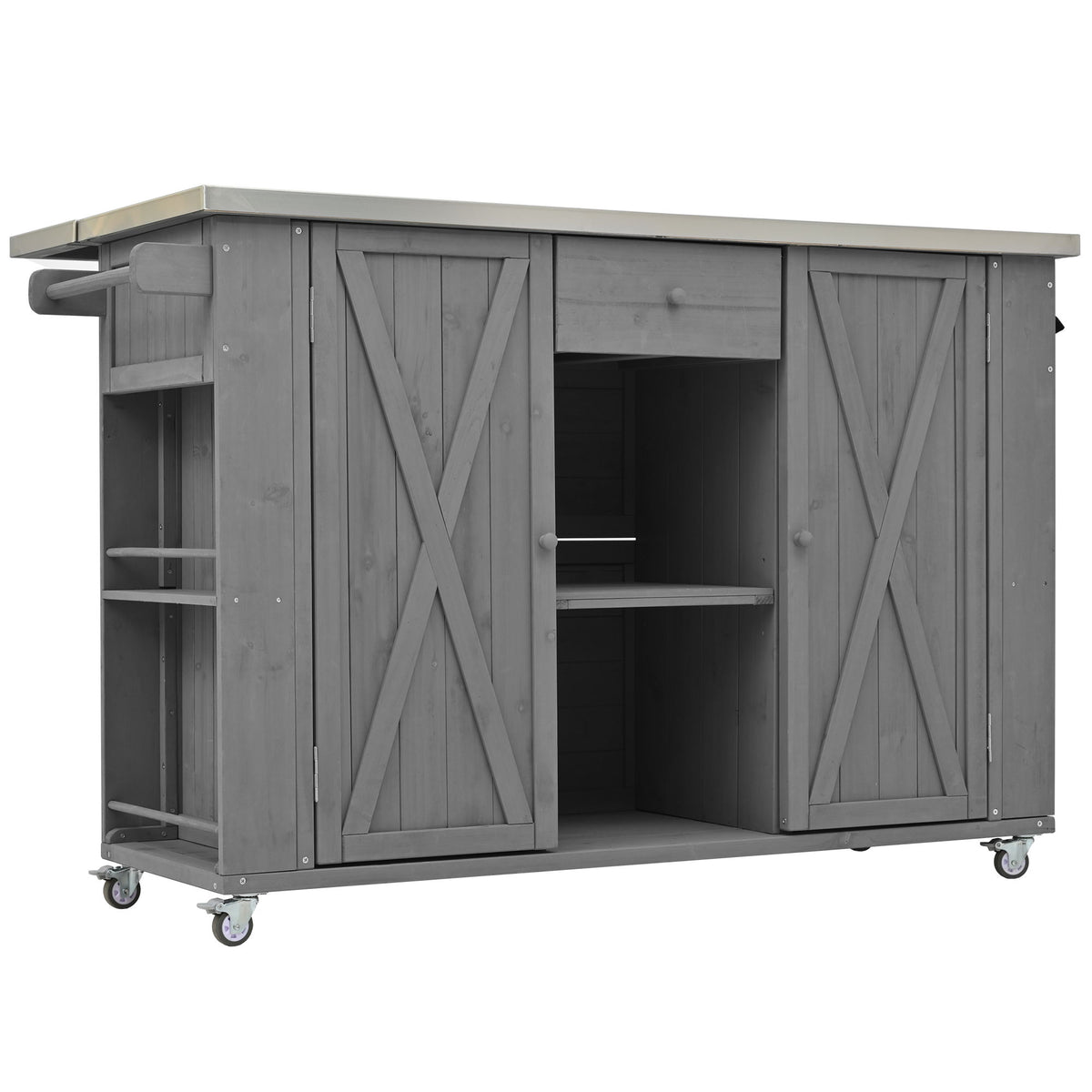 Outdoor Kitchen Island With Stainless Steel Top, Ample Storage Space, Towel And Spice Racks And A Bottle Opener